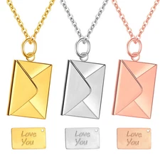 Love You Letter Envelope Locket Necklace Stainless Steel Pendant Gift for Women