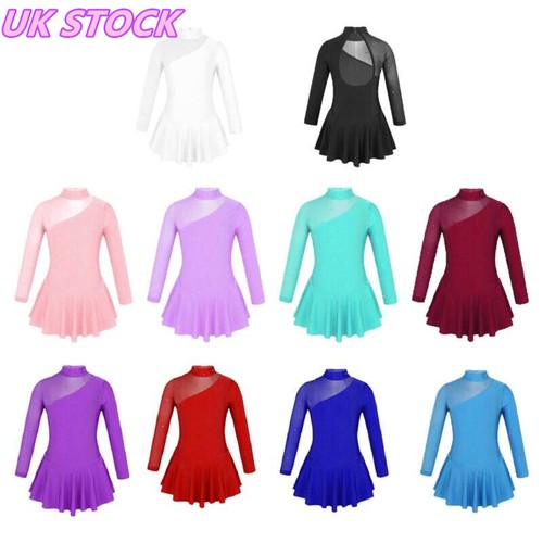 UK Kids Girls Rhinestone Mesh Skirt Skating Dress Lyrical Ballet Dance Costume - Picture 2 of 86