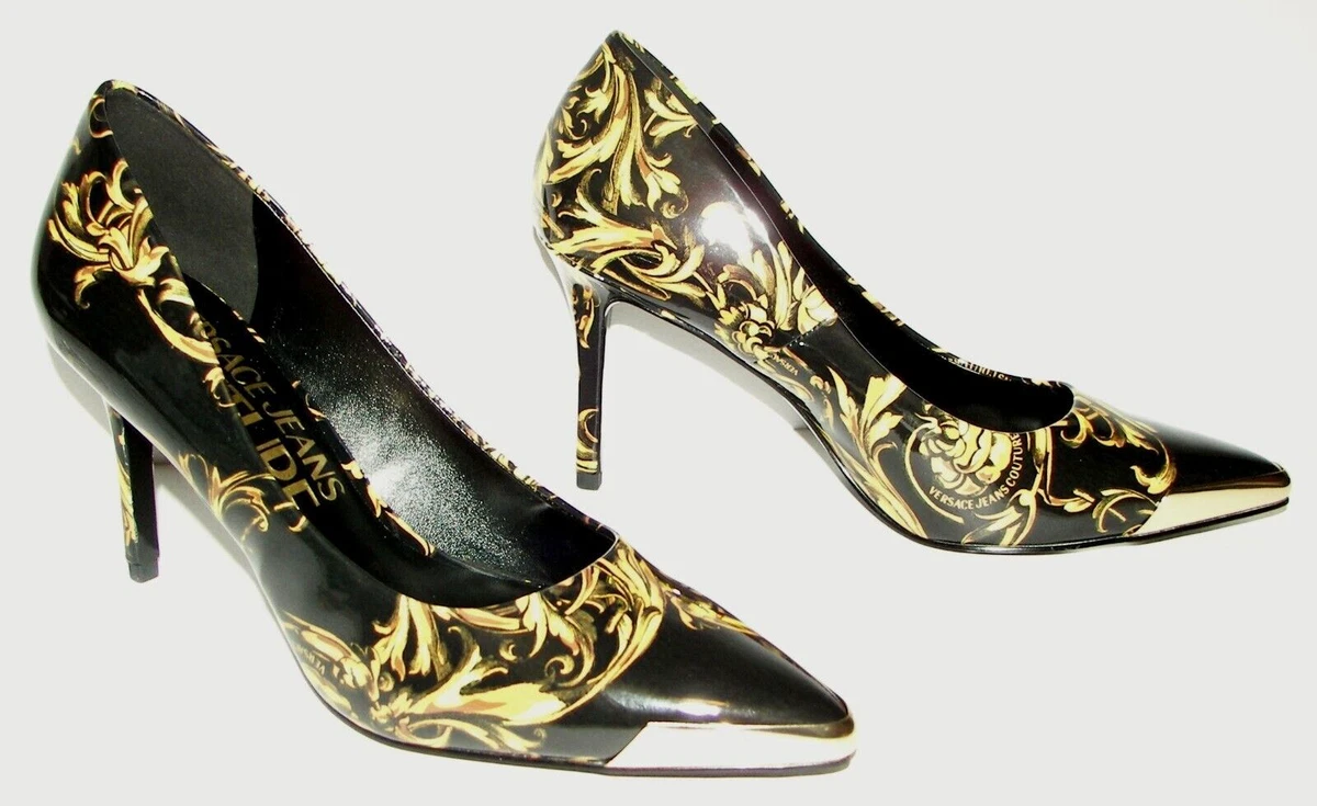 Versace heels hotsell black and gold
