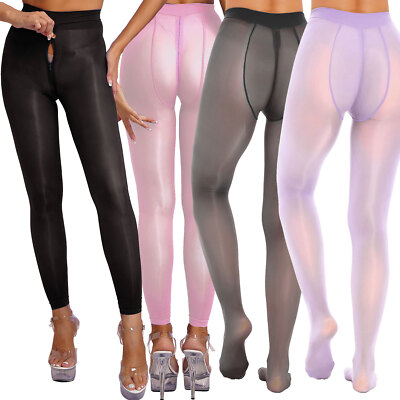 DE Damen Transparente Strumpfhose Öl Pantyhose Reißverschluss Feinstrumpfhose