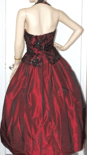 VTG 80s Victor Costa Forma Gownl Iridescent Crimson Lace Sequin Long Dress - Picture 3 of 12