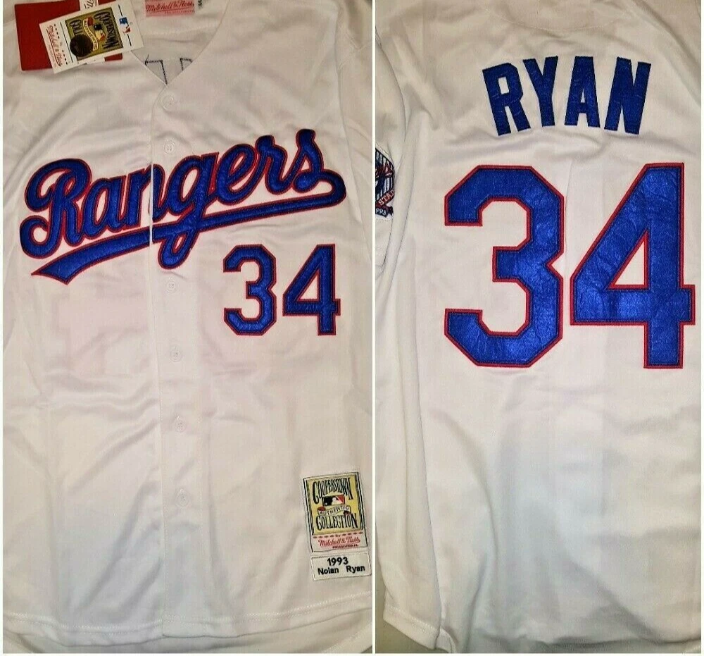 Throwback Nolan Ryan Texas Rangers #34 White Mens Size Large Baseball Jersey