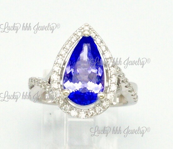 14k Solid White Gold Natural Diamond & AAA Pear shape Tanzanite Ring 3.26 ct 