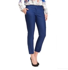 Diane Von Furstenberg Blue Trousers 4 Flat Front Pants Navy Blue GEORGINNE Ankle