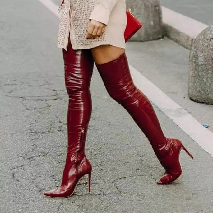 Wine thigh high clearance boots