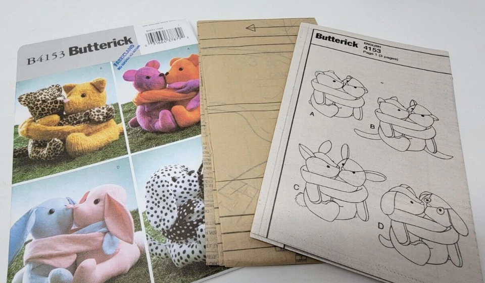 Butterick B4153 9" Hugging stuffed bear bunny kitten puppies Sewing Pattern - Image 3 of 3