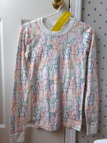 NEW HANNA ANDERSSON White Colorful Bunny Rabbits Pajama Shirt 140 14 Girls NWT - Picture 2 of 15