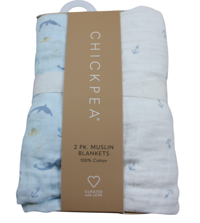 Dolphin Anchor Muslin Swaddle Blanket Set Boys Sea Life Chick Pea NWT Rare-image