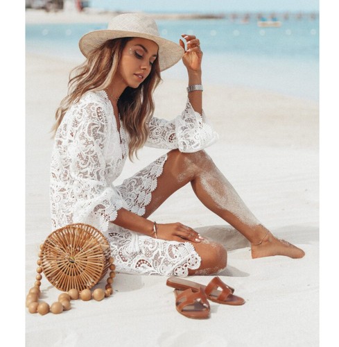 Women's Lace Bathing Suit Cover Up Boho Beach Maxi Bikini Sundress Dress Summer - Picture 11 of 14