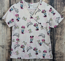 Disney Scrub Top Womens S Pink Minnie Mouse All Over Print