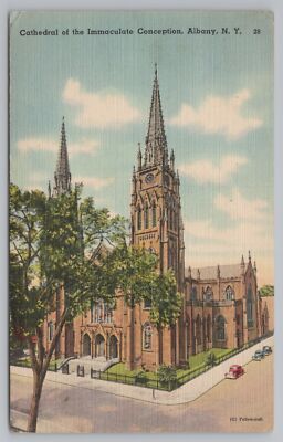 Albany New York~Cathedral of Immaculate Conception~Linen Vintage Postcard