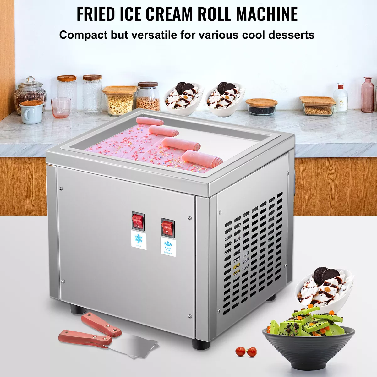 VEVOR Fried Ice Cream Roll Machine Desktop Ice Roll Maker Pan for Yogurt  Milk