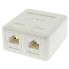 2 Port CAT6 RJ45 Keystone Jack CAT.6 Network Cable Wall Surface Mount Box White
