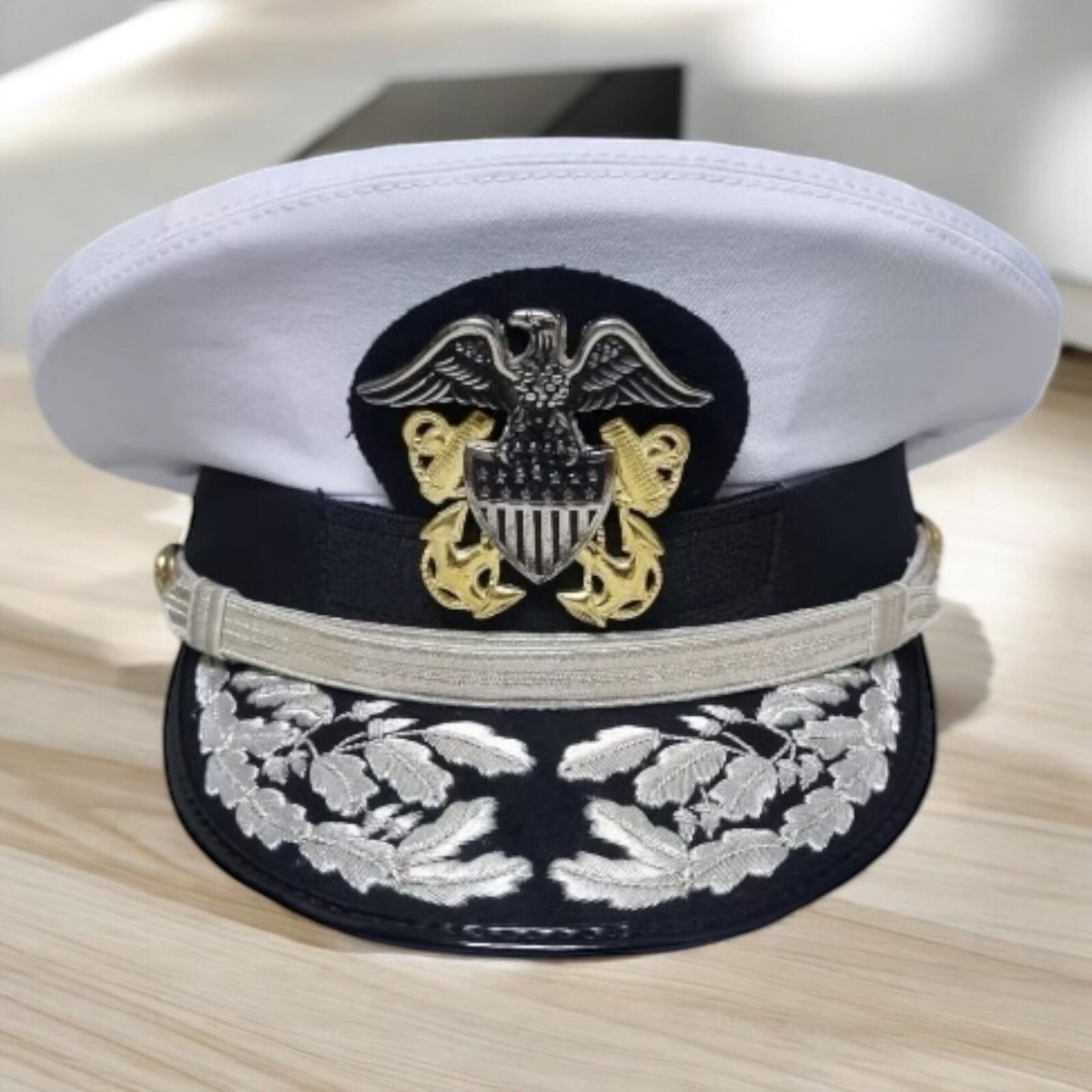USA Navy Officer Hat – White, Classic Military Style (58cm)