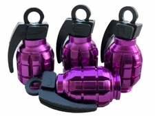 4x Grenade Wheel Tire Valve Cap Stem Cover For Bike, Car, Trucks PURPLE