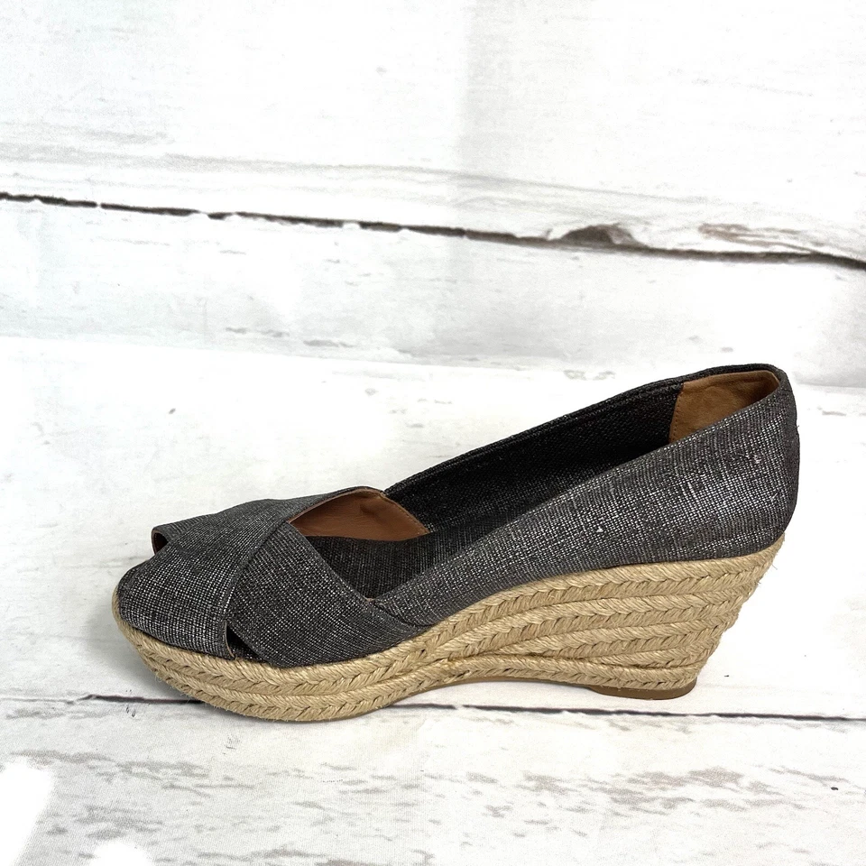 Zapatos Tory Burch Filipa para mujer 9.5B alpargatas de peltre punta abierta cuñas Foto 4 de 4