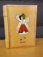 Vtg Wood "Book" Style Box Souvenir of Romania Hand Painted
