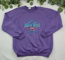 VTG Hard Rock Cafe Purple Pullover Crewneck Sweater Kowloon Size L 