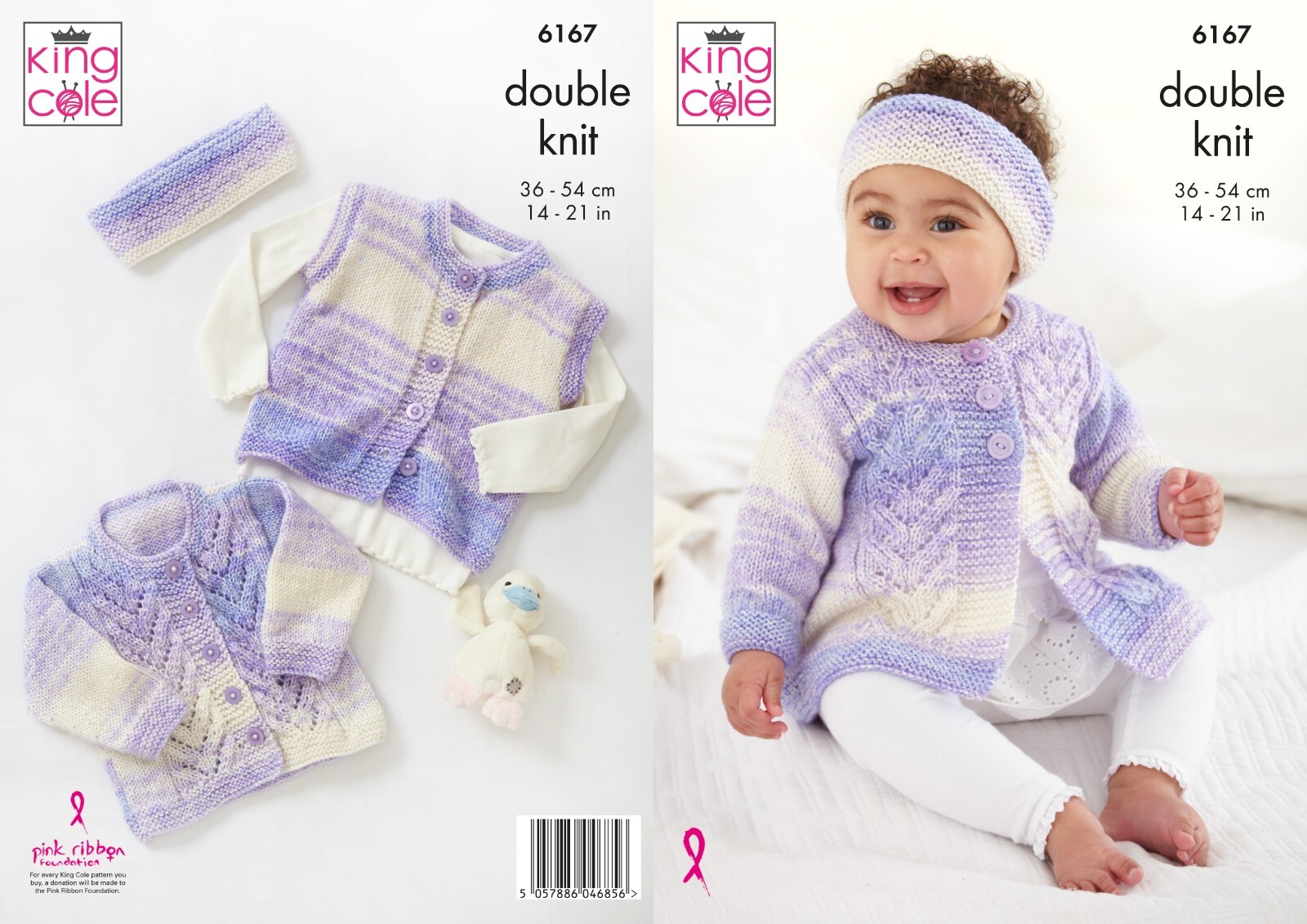 King Cole Baby DK Knitting Pattern - 6167 Coat, Cardigan, Headband & Gilet