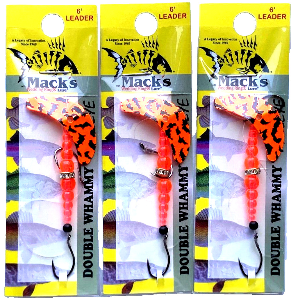 3 PACKS Mack's Lure Double Whammy Black Tiger Fluorescent Fire Orange Spin Lure