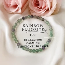 4mm Rainbow FLUORITE Bracelet Crystal Jewelry Healing Energy Reiki Yoga Gifts
