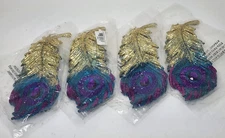 Holiday Lane Burgundy and Blush Glitter Peacock Feather Ornaments, SET OF 4