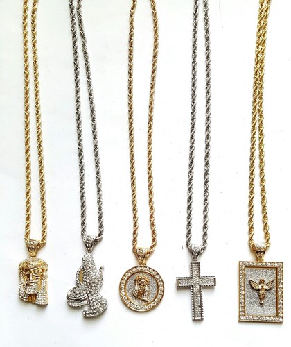 28" Men Stainless Steel 6mm Gold or Silver Smooth Rope Necklace W/pendant