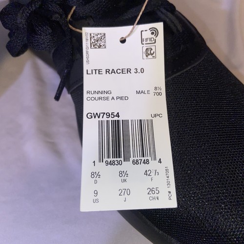 New Adidas Mens Lite Racer 3.0 Black Running Shoes GW7954 Size 9 Damaged Box - Picture 4 of 15