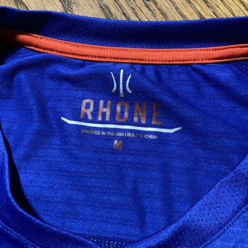 Rhone Sentry Mens Medium Royal Blue Activewear Gym Run Crewneck T Shirt Stripe - Picture 2 of 5