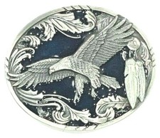Eagle in Flight with Western Scroll Blue Enameled Belt Buckle New