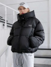 Shein Cold Break Letter Patched Drawstring Winter Coat (s)