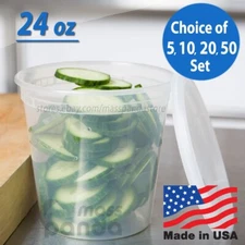 24 oz Heavy Duty Medium Round Deli Food/Soup Plastic Containers w/ Lids BPA free