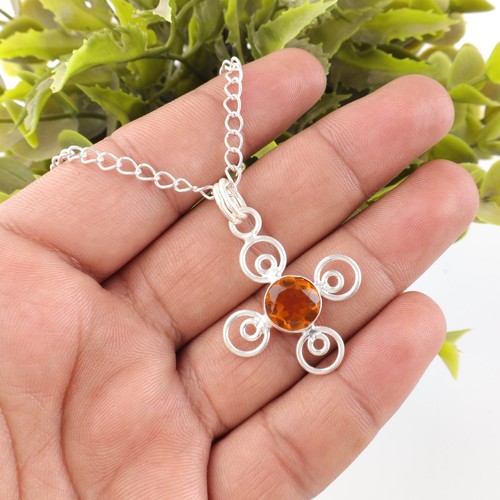 Natural Citrino Gema 925 Plata de Ley Joyería Hecho a Mano Colgante para Mujer - Imagen 2 de 3