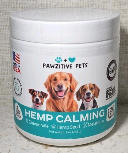 Pawzitive Pets Calming Chews Supplement Chamomile Melatonin 120 Soft Chews 04/26