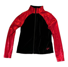 GK ELITE GYMNASTICS DANCE BLACK VELVET RED ZIP MOCK JACKET WOMEN SMALL ADULT AS