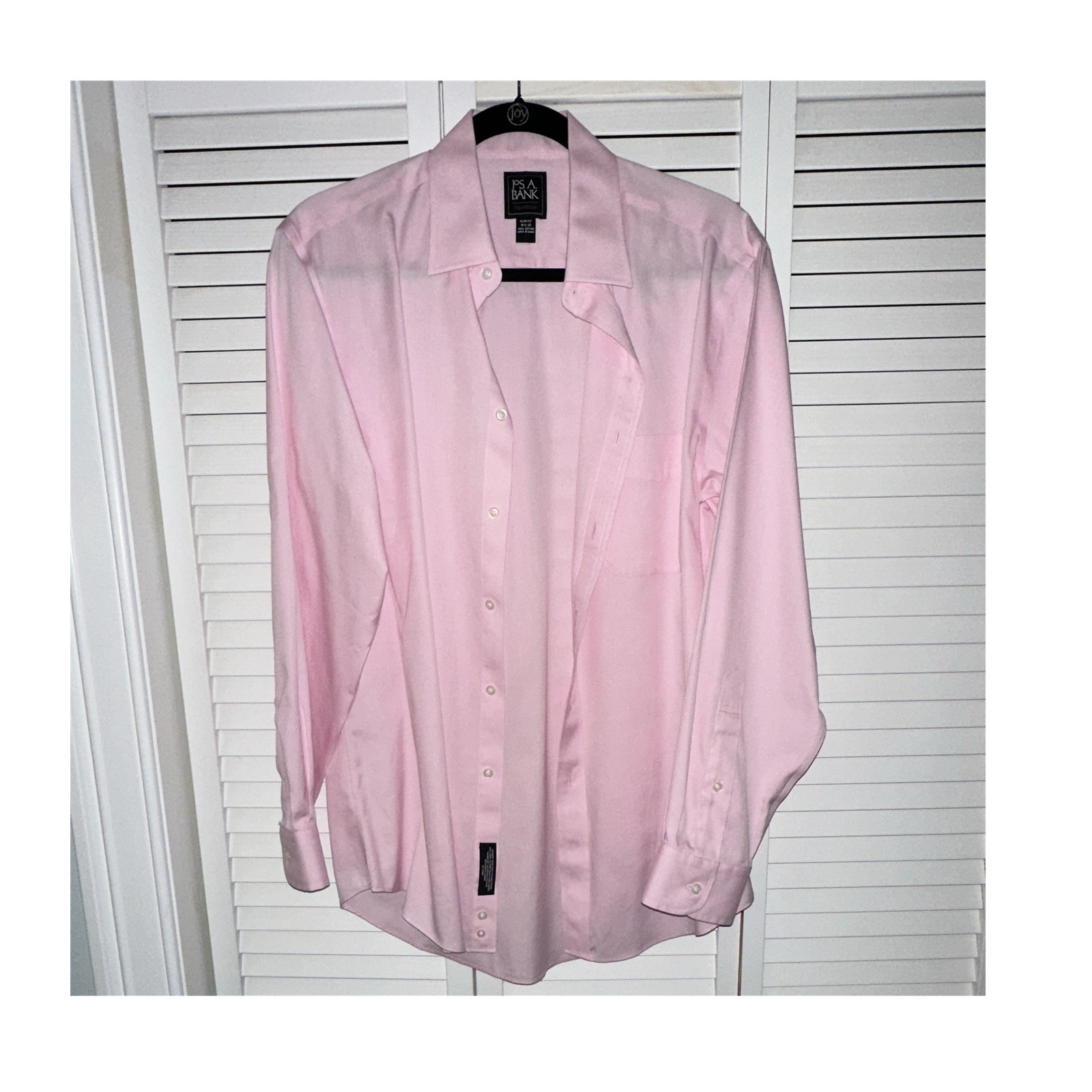 Jos. A. Bank Traveler Slim Fit Pink Solid Cotton Long Sleeve Dress Shirt 15.5/33