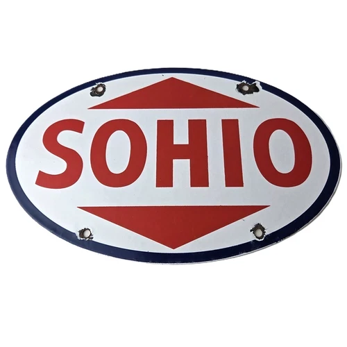 Vintage Porcelain Gasoline Sign - Sohio Gas Motor Oil Service Ohio Pump Sign