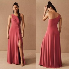 NWT Anthropologie BHLDN Brixen one-shoulder pink maxi dress side slit 14 stretch