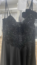 Black Formal Gown with Sequin Bodice and Spaghetti Straps Prom Dress Size 16