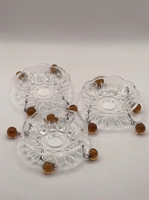 Vintage Glass Bobeche Scalloped Amber Dangle Candle Drip Chandelier Replacement