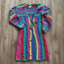 Farm Rio Brunas Stripe Crochet Cover Up Dress Sweater Multi Color Stripe Size XS