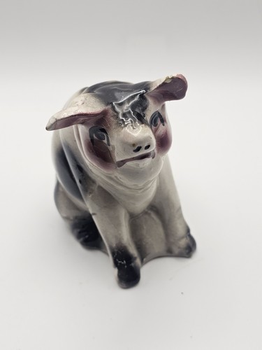 Mexican folk art pig bank ceramic hand painted black and white