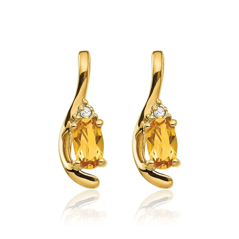 Висячие серьги из чистого желтого золота 14 карат с цитрином и бриллиантами - Изображение 2 из 4