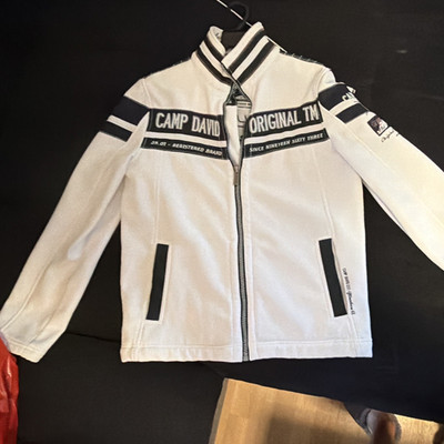 Camp David Herren Trainingsjacke M Weiß/Schwarz Reißverschluss Stehkragen Logo