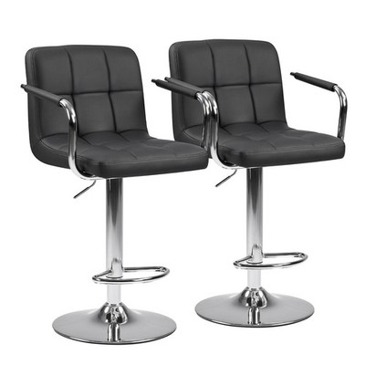 2Pcs Modern Swivel Bar Stools PU Leather Adjustable Counter Height w/Back&Arms