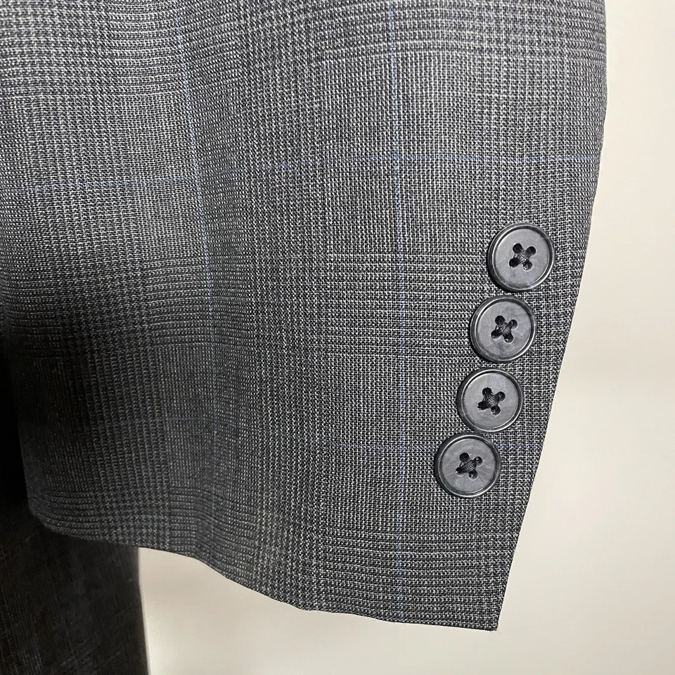 Lands End USA Made Sport Coat Mens 42R Gray Plaid Blue Check Wool Two Buttons - Image 4 of 4