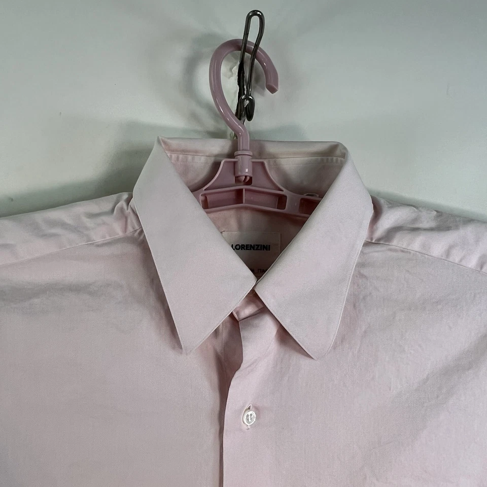 Camisa Lorenzini Italiana Algodón Abotonada Hombre Talla 16 Rosa Manga Larga Foto 3 de 4