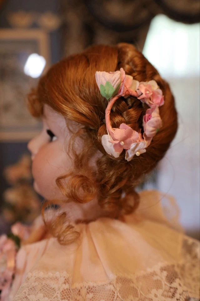 Peluca muñeca alemana antigua talla 12-13 castaño rojizo Foto 2 de 4