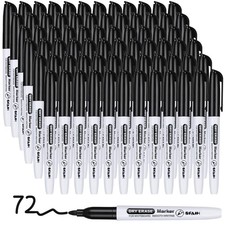 Fine Tip Dry Erase Markers - 72 Pack Black Whiteboard Erasable Markers Bulk f...