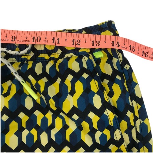 PSYCHO BUNNY Everett Geometric Print Swim Trunks Men XS Yellow/Navy Resort Pool - Picture 14 of 15